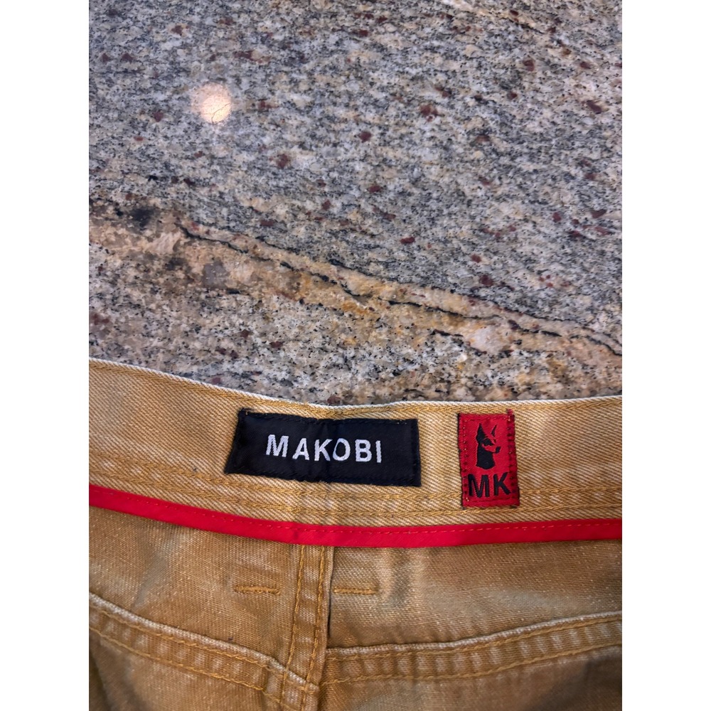 Makobi Mens 38 Distressed Biker Moto Denim Shorts Mustard Yellow Zippers - Picture 4 of 12